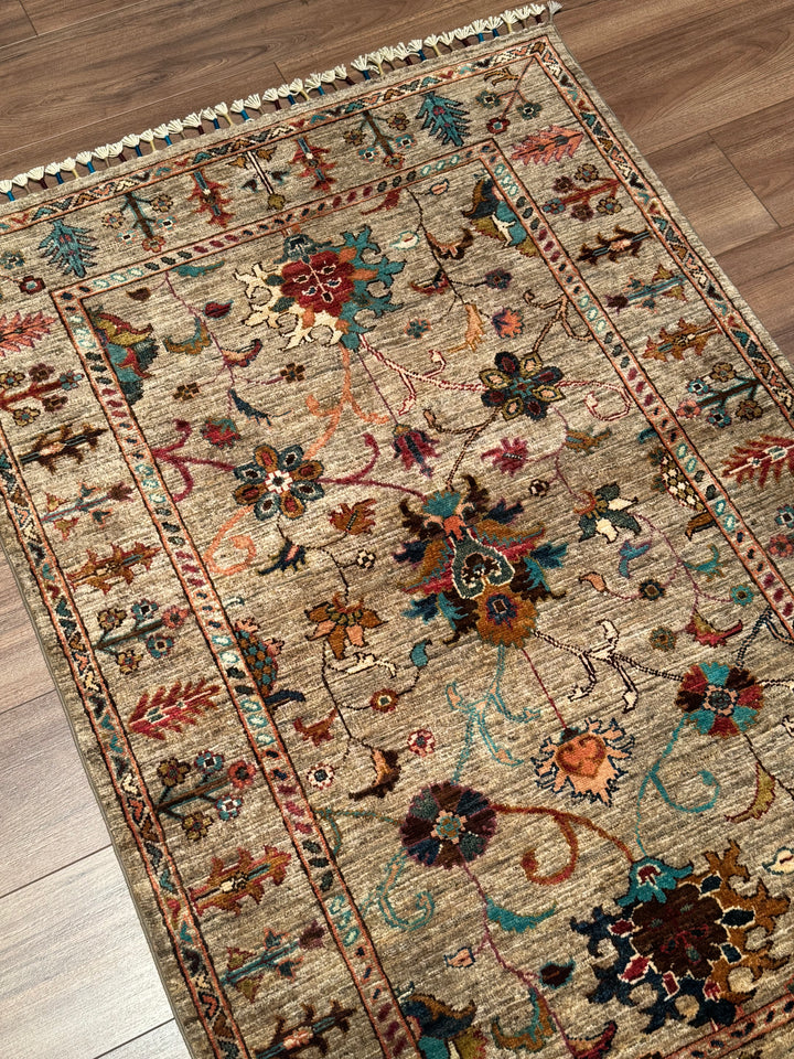 Sultani Binbirgece Orijinal El Dokuması Bej Kök Boya Yün Halı 100x148 1.48 Metrekare - 3x5 ft