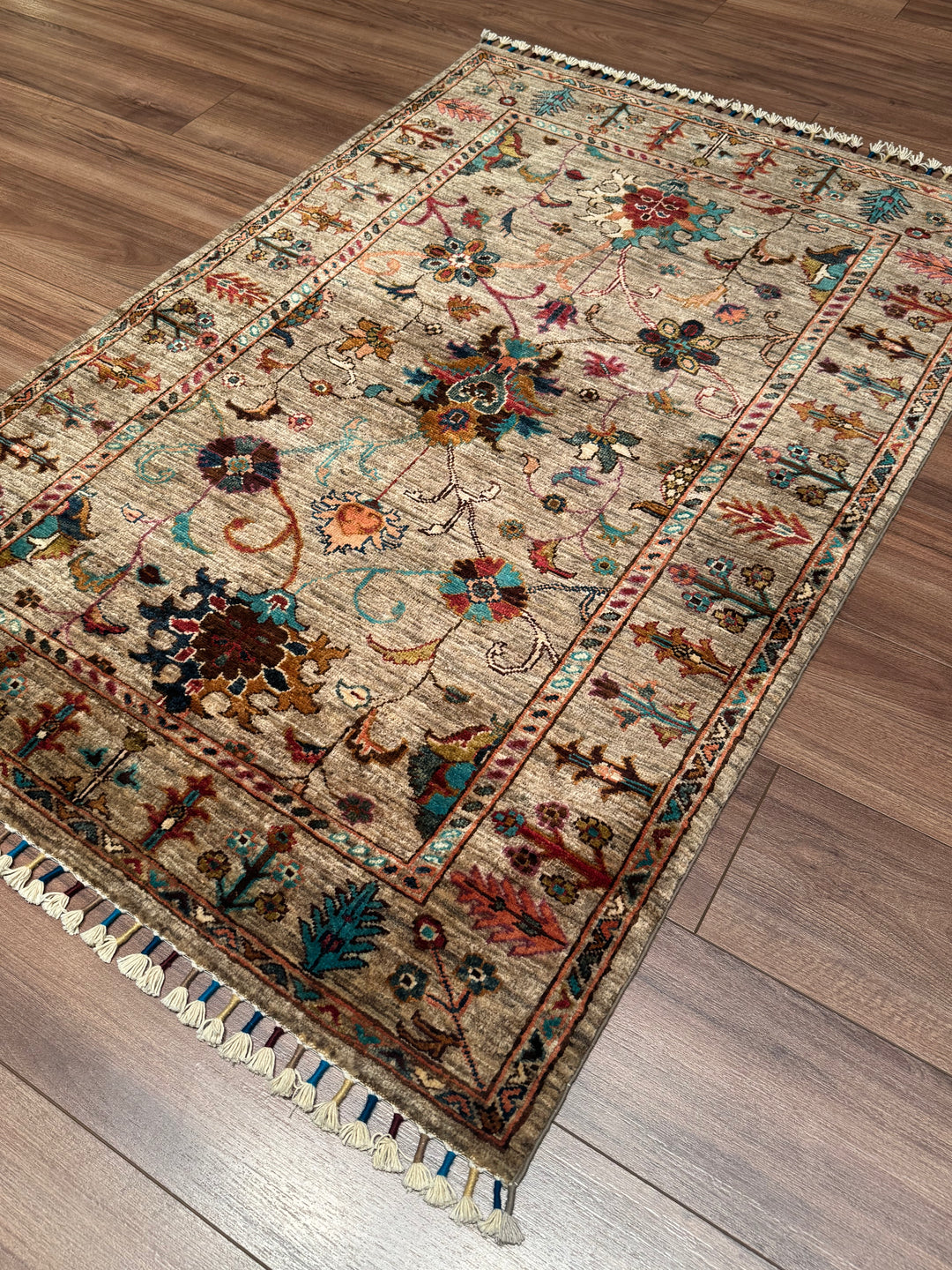 Sultani Binbirgece Orijinal El Dokuması Bej Kök Boya Yün Halı 100x148 1.48 Metrekare - 3x5 ft