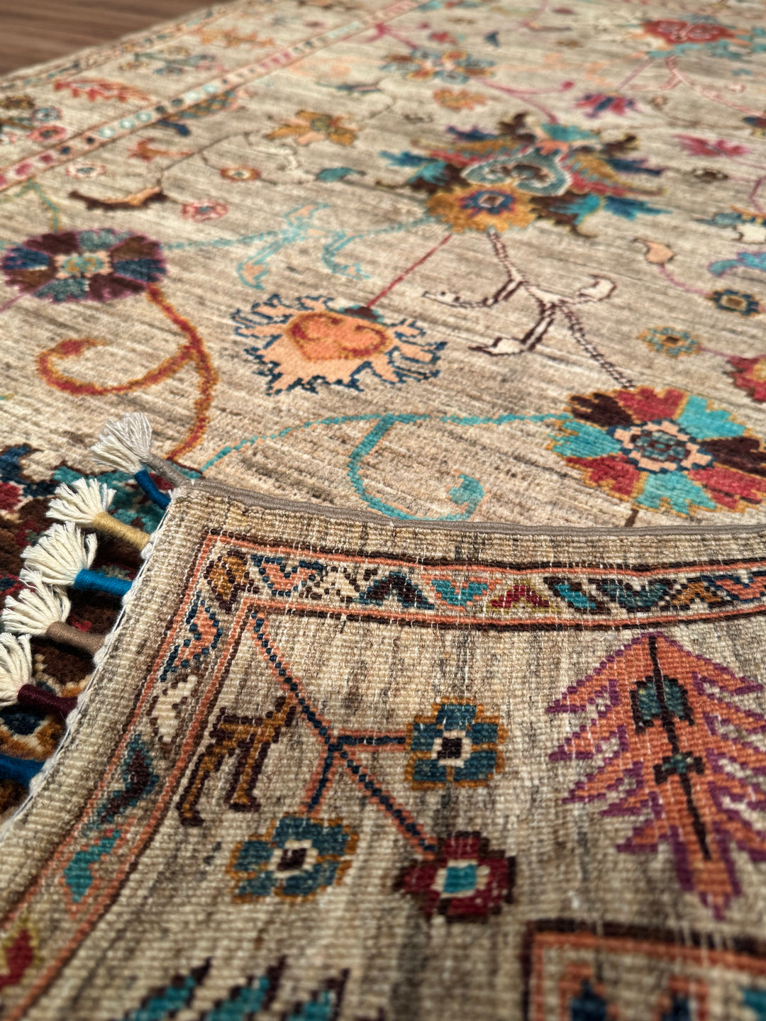 Sultani Binbirgece Orijinal El Dokuması Bej Kök Boya Yün Halı 100x148 1.48 Metrekare - 3x5 ft