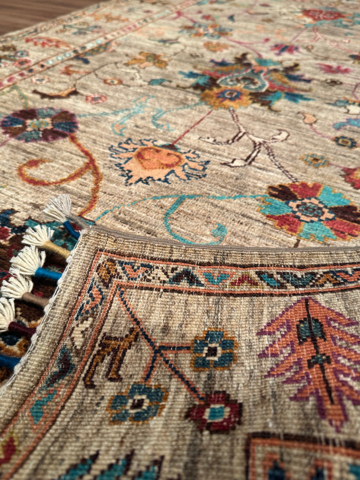 Sultani Binbirgece Orijinal El Dokuması Bej Kök Boya Yün Halı 100x148 1.48 Metrekare - 3x5 ft