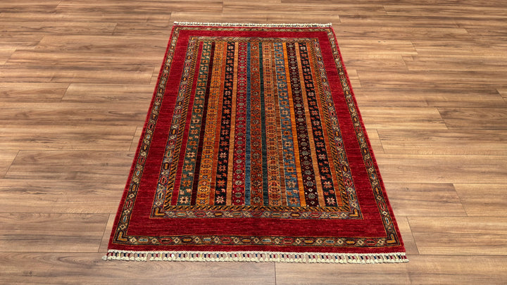 Shawl Original Hand Woven Red Vegetable Dyed Wool Carpet 127x188 2.39 Square Meters -4x6 ft