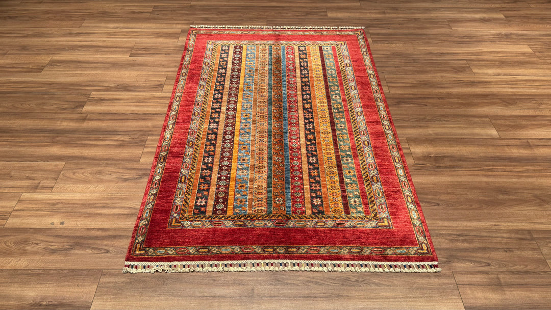 Shawl Original Hand Woven Red Vegetable Dyed Wool Carpet 127x188 2.39 Square Meters -4x6 ft