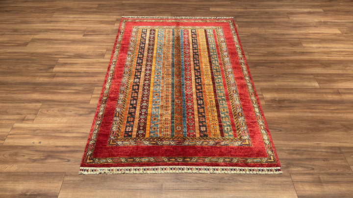 Shawl Original Hand Woven Red Vegetable Dyed Wool Carpet 127x188 2.39 Square Meters -4x6 ft