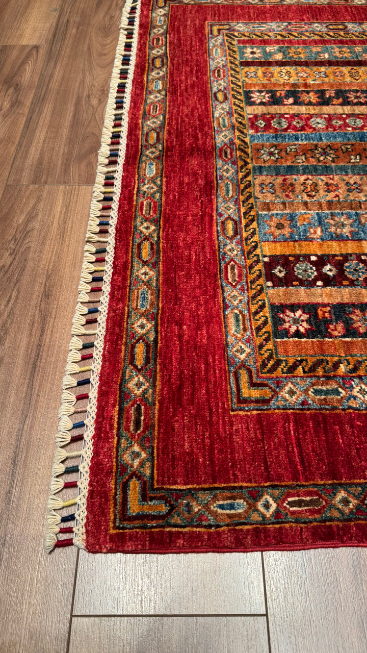 Shawl Original Hand Woven Red Vegetable Dyed Wool Carpet 127x188 2.39 Square Meters -4x6 ft