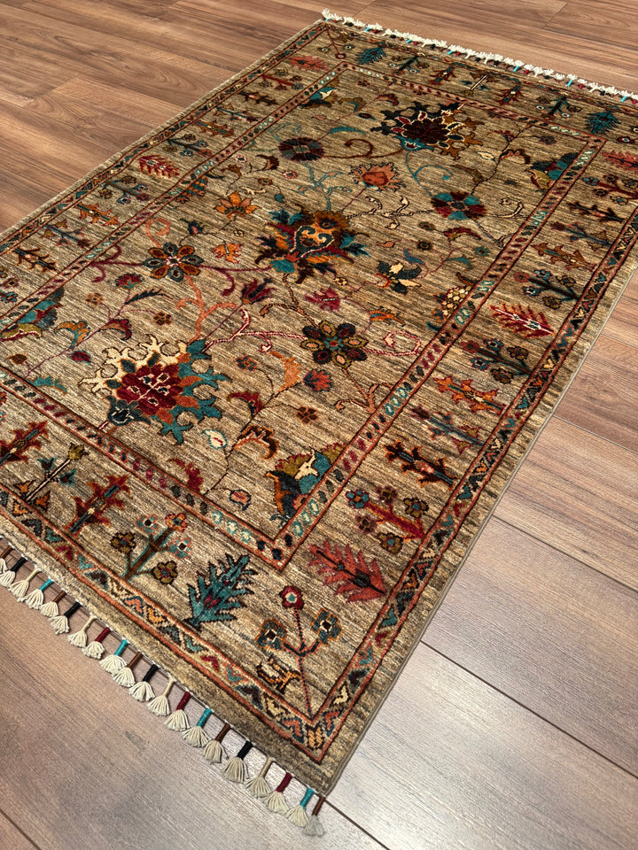 Sultani Binbirgece Orijinal El Dokuması Bej Kök Boya Yün Halı 102x146 1.49 Metrekare - 3x5 ft