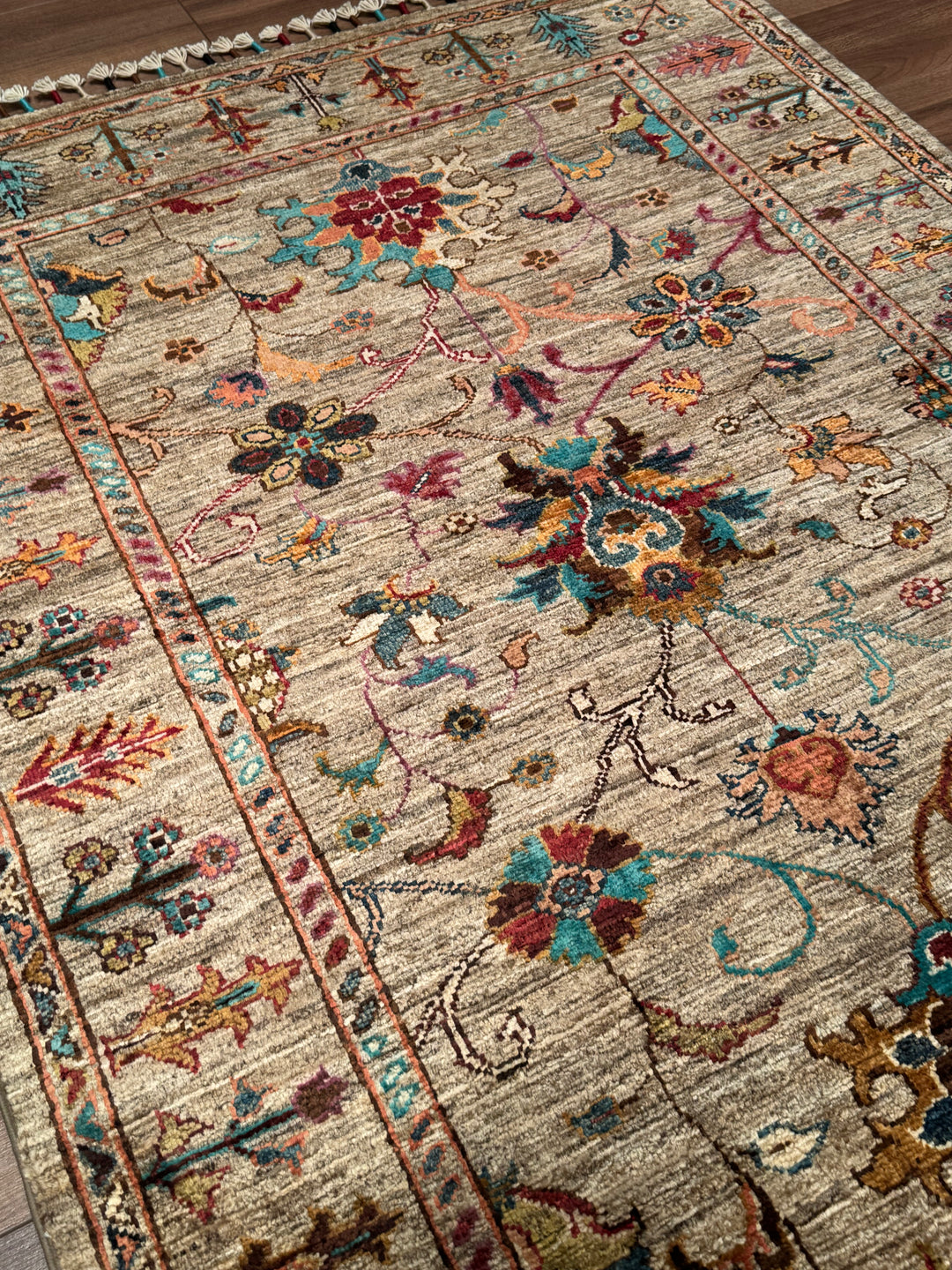 Sultani Binbirgece Orijinal El Dokuması Bej Kök Boya Yün Halı 102x146 1.49 Metrekare - 3x5 ft