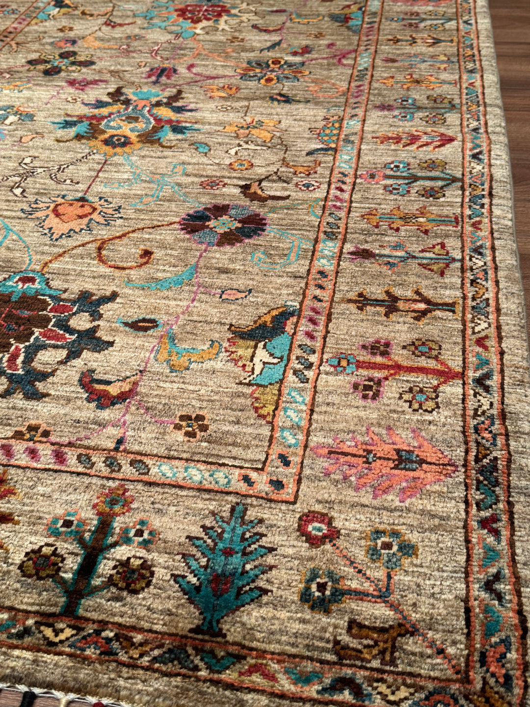 Sultani Binbirgece Orijinal El Dokuması Bej Kök Boya Yün Halı 102x146 1.49 Metrekare - 3x5 ft