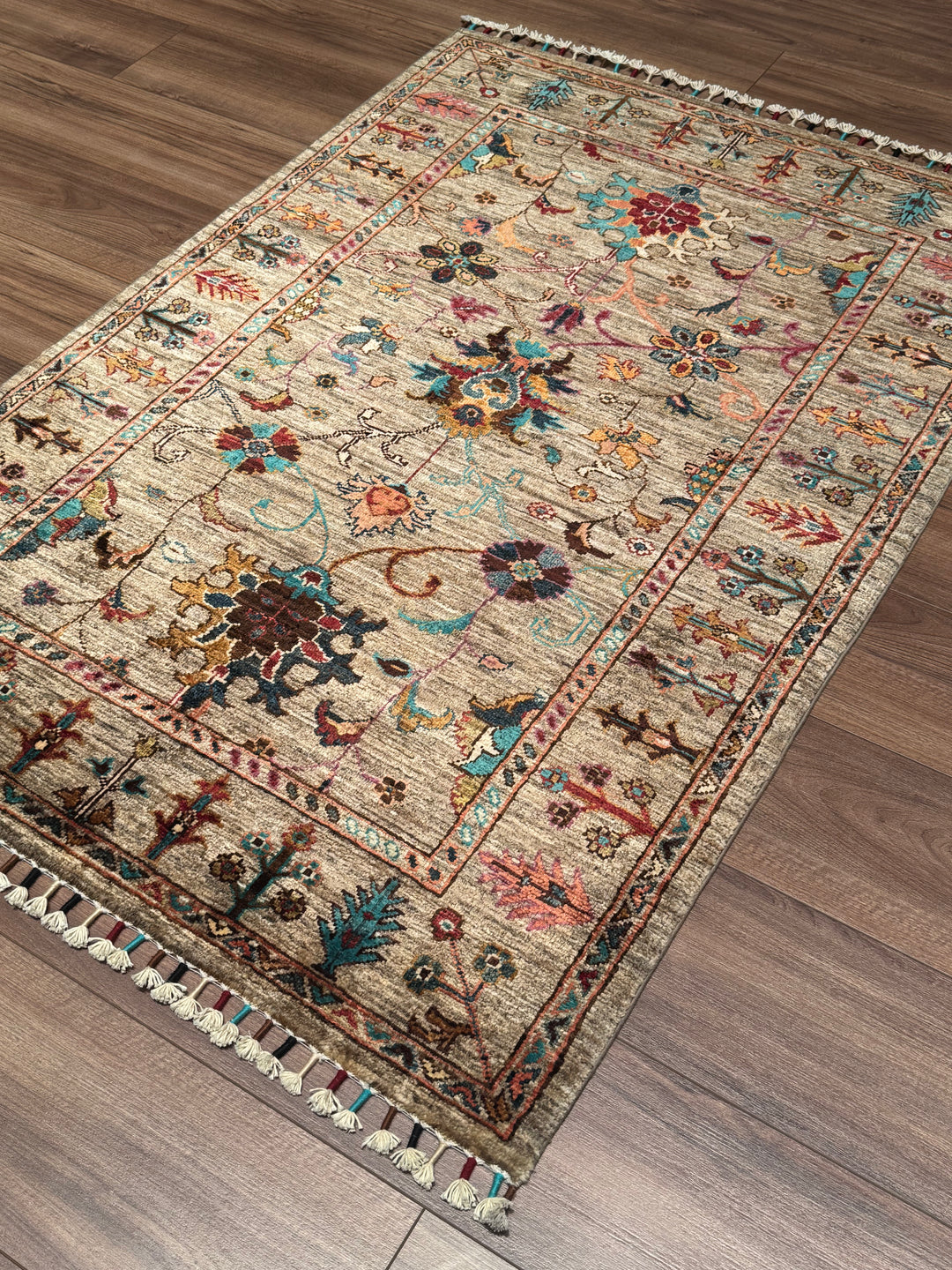 Sultani Binbirgece Orijinal El Dokuması Bej Kök Boya Yün Halı 102x146 1.49 Metrekare - 3x5 ft