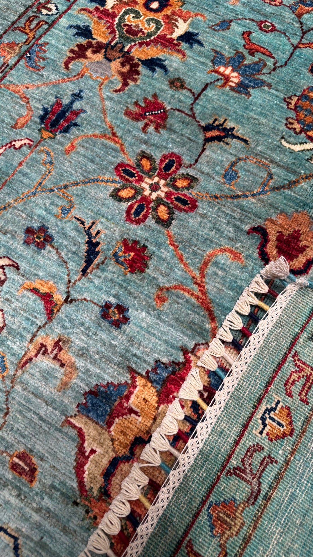 Sultani Binbirgece Original Hand Woven Turquoise Vegetable Dyed Wool Carpet 127x184 2.34 Square Meters - 4x6 ft