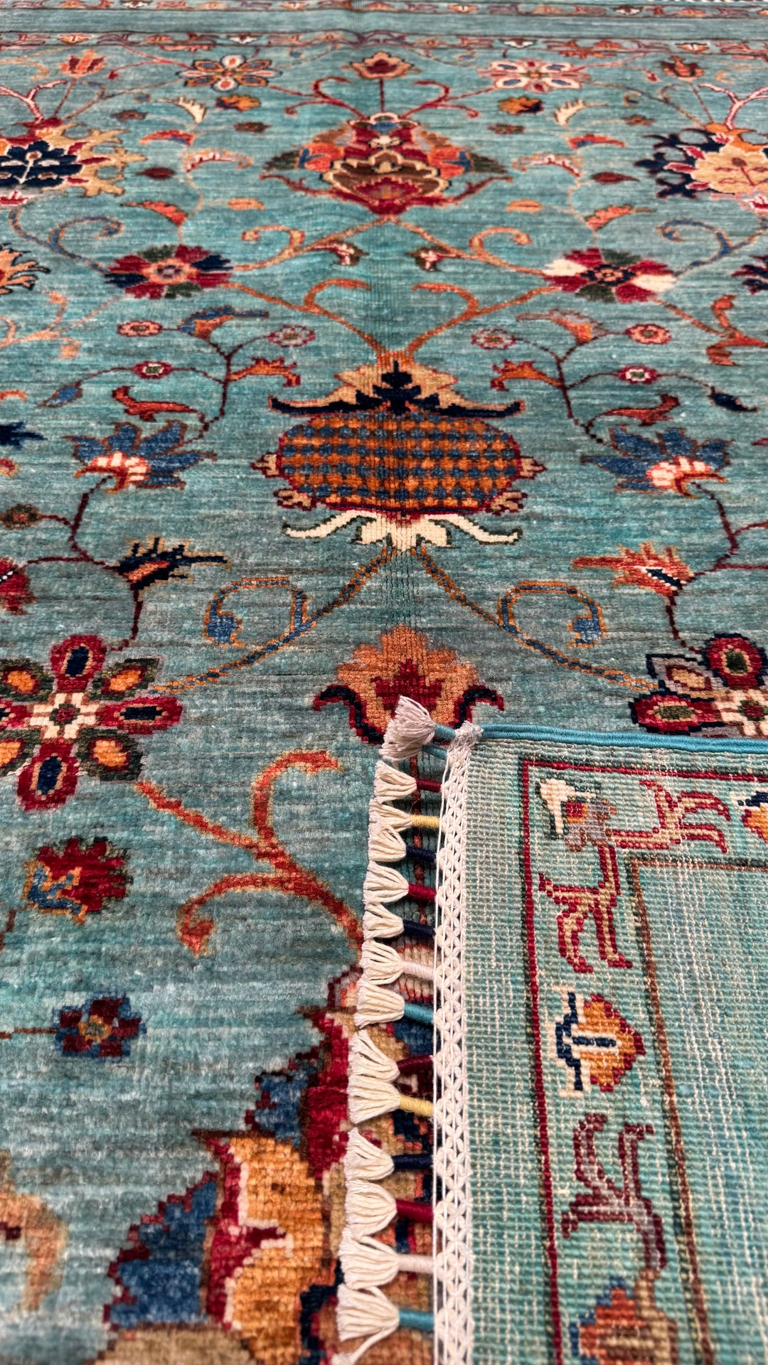 Sultani Binbirgece Original Hand Woven Turquoise Vegetable Dyed Wool Carpet 127x184 2.34 Square Meters - 4x6 ft