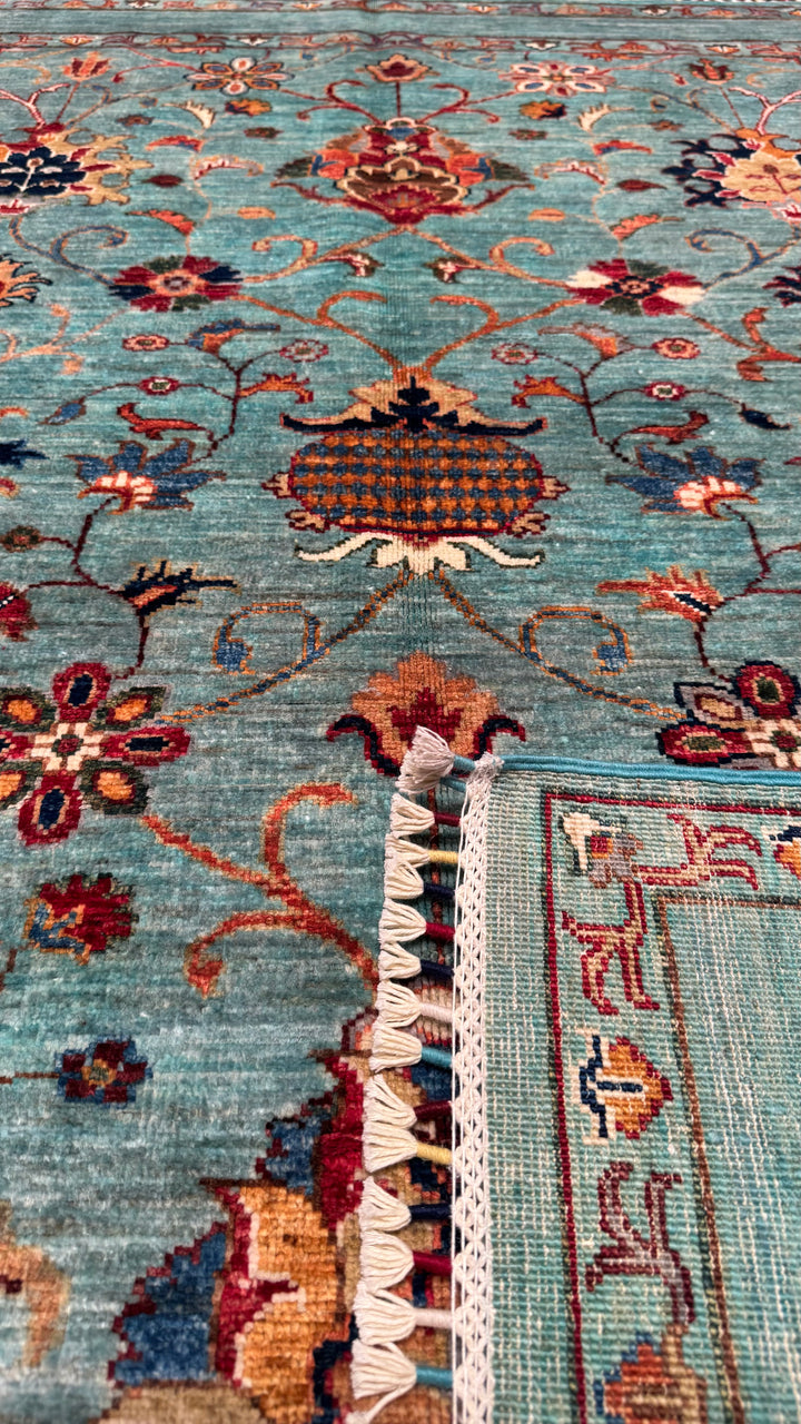 Sultani Binbirgece Original Hand Woven Turquoise Vegetable Dyed Wool Carpet 127x184 2.34 Square Meters - 4x6 ft