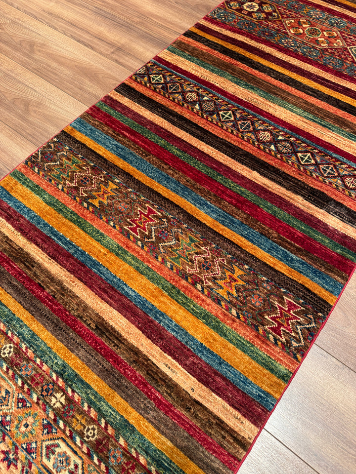 Khorjin Orijinal El Dokuması Yolluk Multi Kök Boya Yün Halı 0.81x385 3.12 Metrekare - 3x12 ft