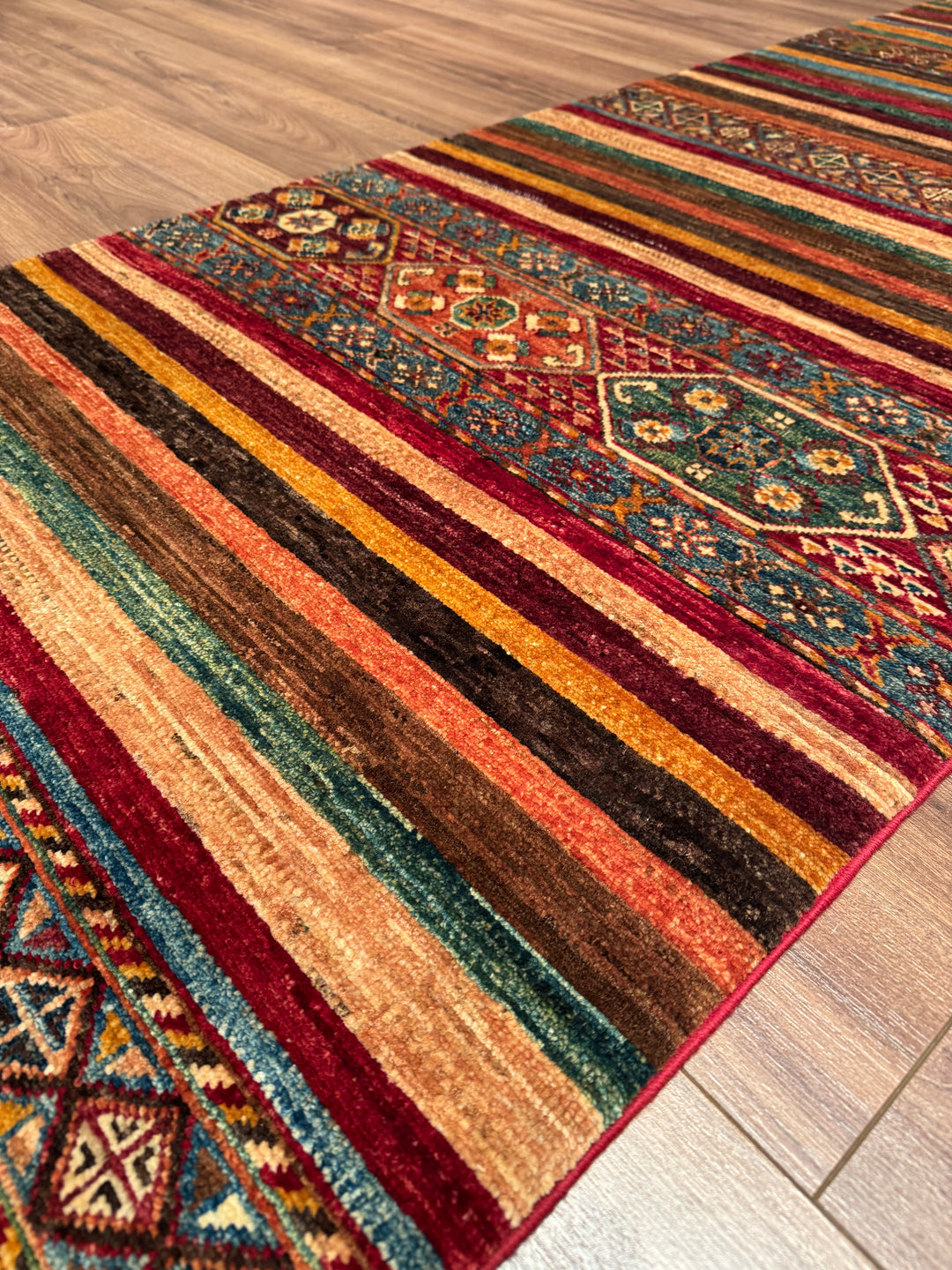 Khorjin Orijinal El Dokuması Yolluk Multi Kök Boya Yün Halı 0.81x385 3.12 Metrekare - 3x12 ft