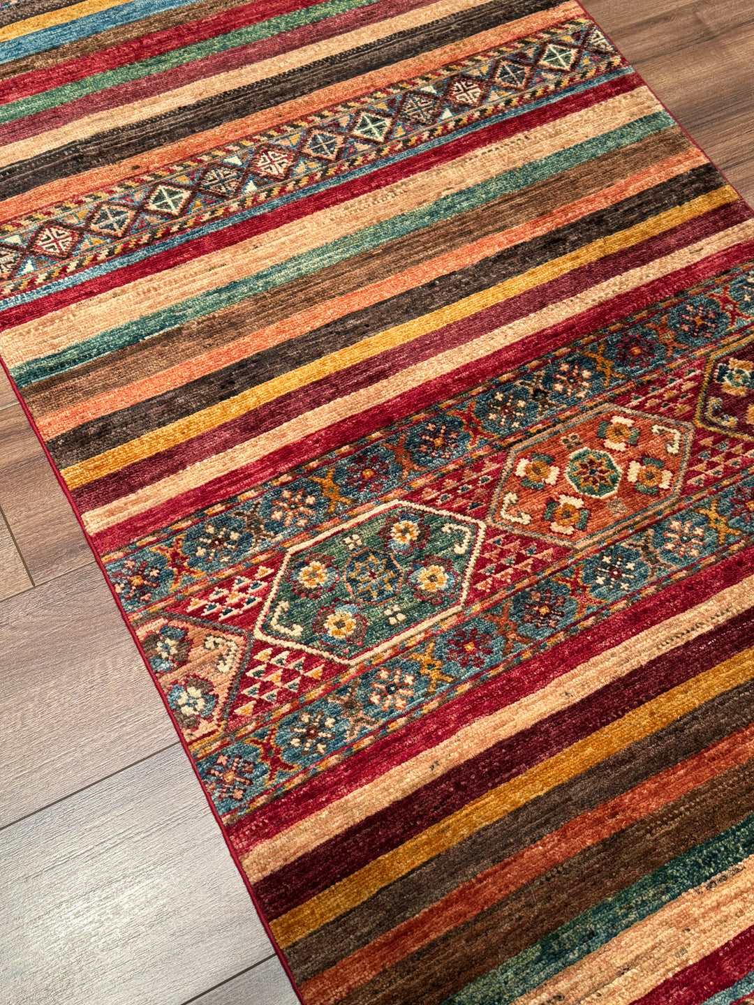Khorjin Orijinal El Dokuması Yolluk Multi Kök Boya Yün Halı 0.81x385 3.12 Metrekare - 3x12 ft