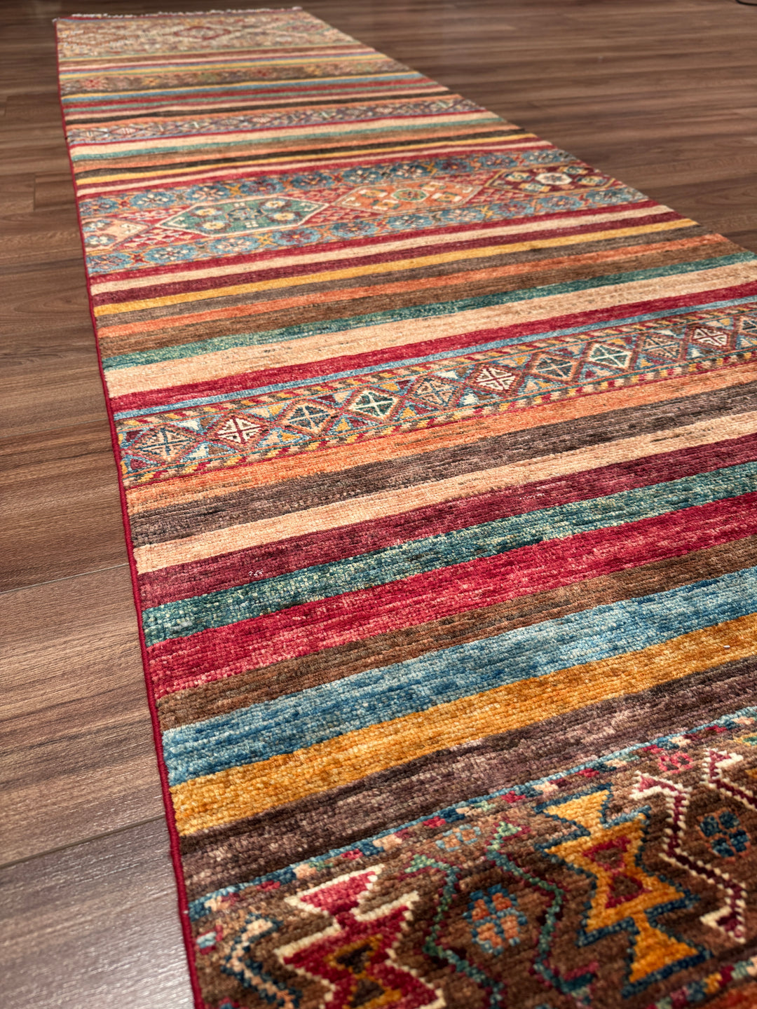Khorjin Orijinal El Dokuması Yolluk Multi Kök Boya Yün Halı 0.81x385 3.12 Metrekare - 3x12 ft