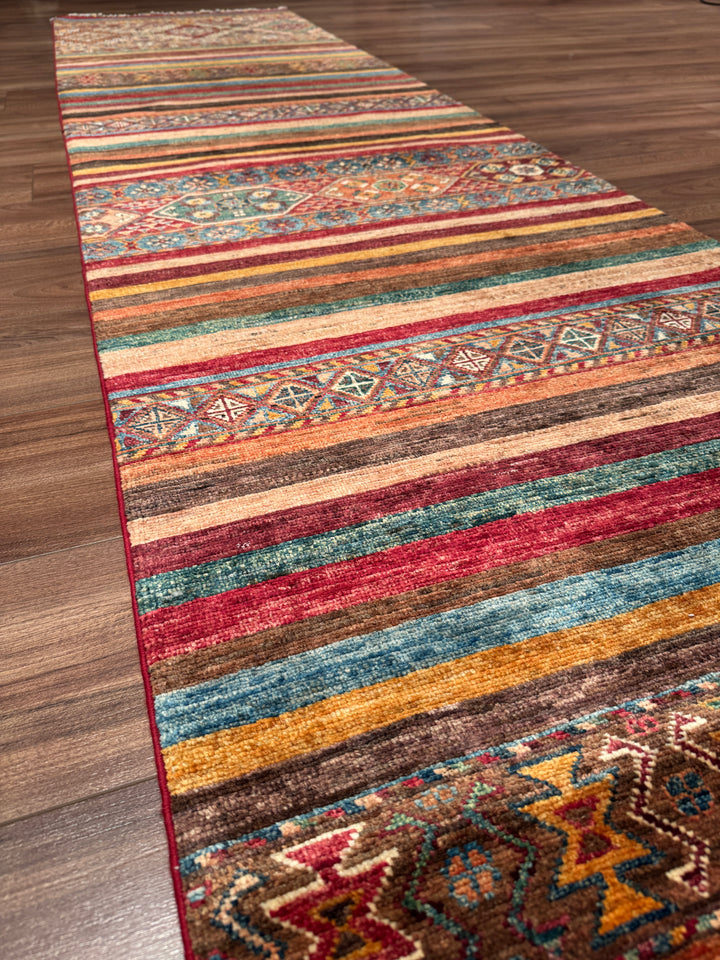 Khorjin Orijinal El Dokuması Yolluk Multi Kök Boya Yün Halı 0.81x385 3.12 Metrekare - 3x12 ft