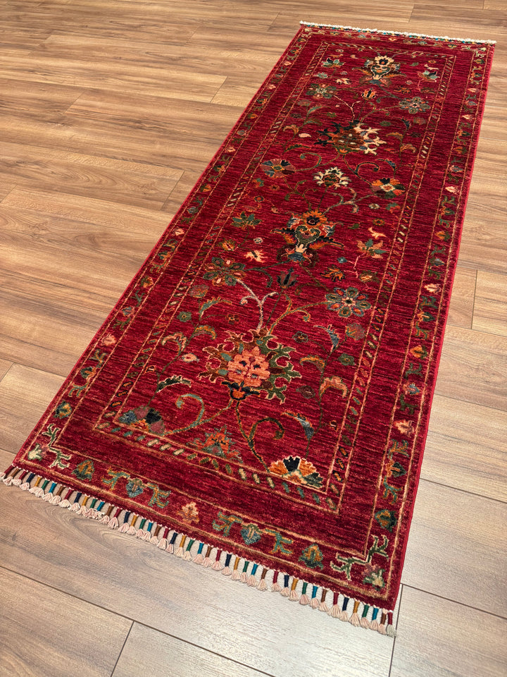 Sultani Binbirgece Yolluk Orijinal El Dokuması Kırmızı Kök Boya Yün Halı 0.76x201 1.53 Metrekare - 3x6 ft