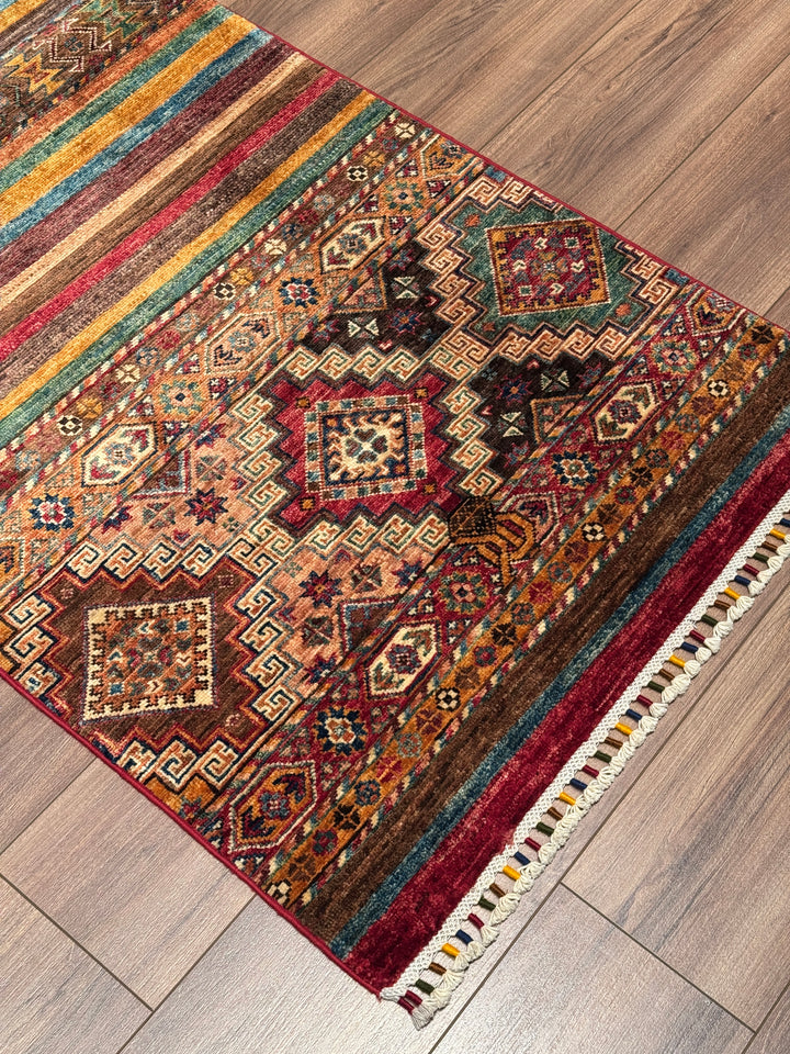 Khorjin Orijinal El Dokuması Yolluk Multi Kök Boya Yün Halı 0.81x385 3.12 Metrekare - 3x12 ft