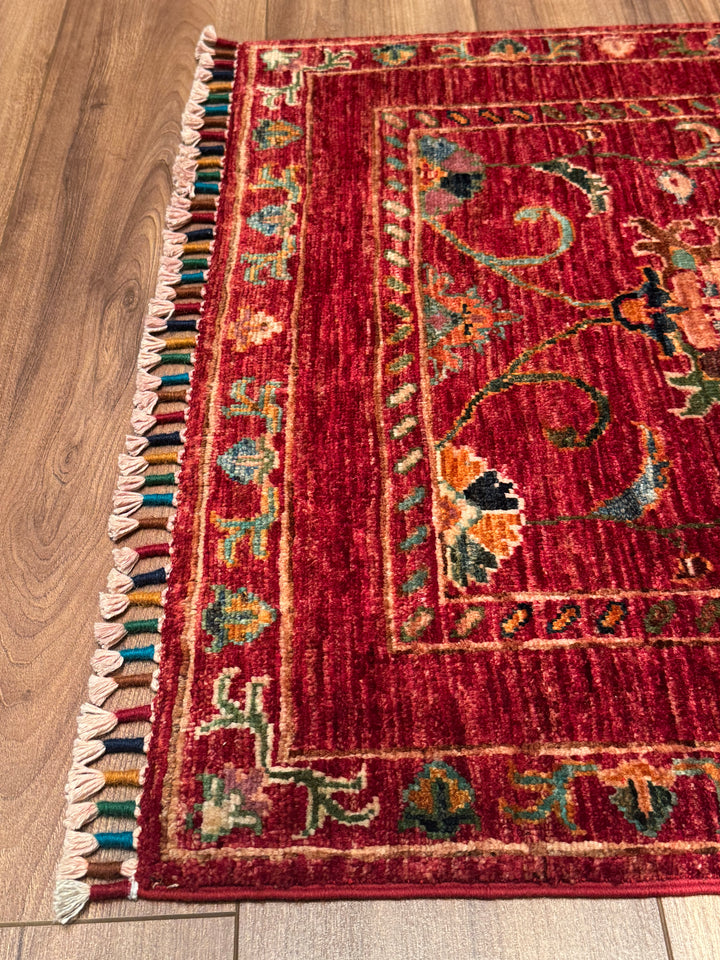 Sultani Binbirgece Yolluk Orijinal El Dokuması Kırmızı Kök Boya Yün Halı 0.76x201 1.53 Metrekare - 3x6 ft