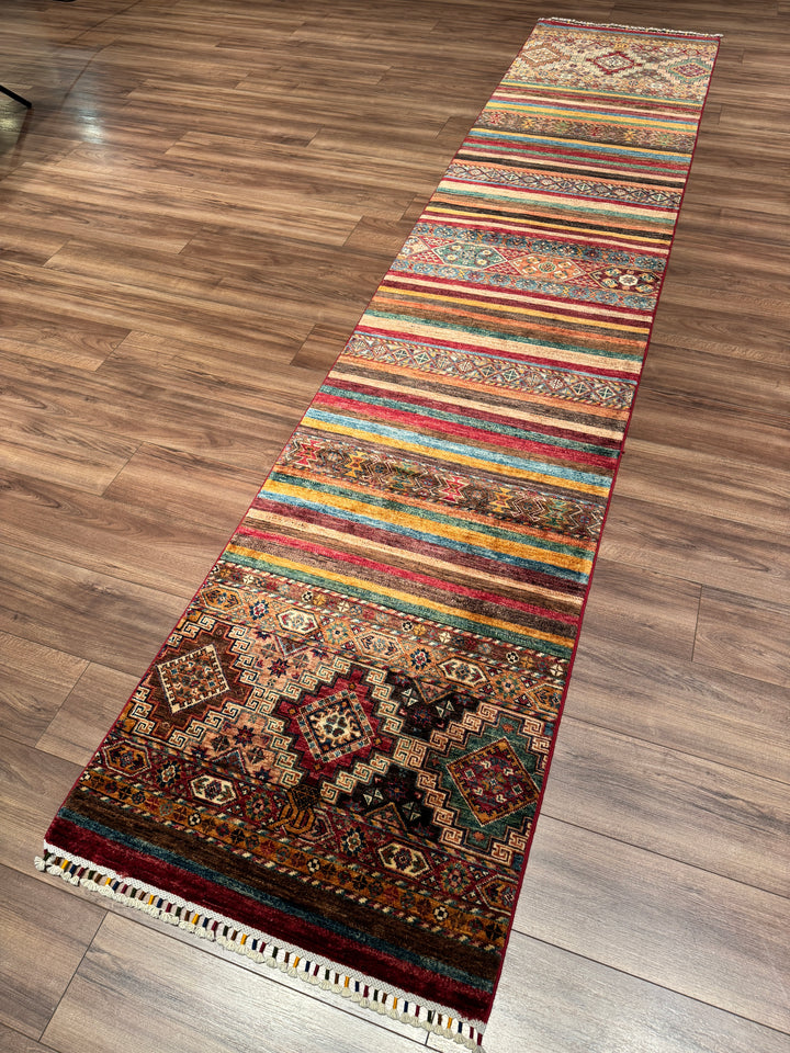 Khorjin Orijinal El Dokuması Yolluk Multi Kök Boya Yün Halı 0.81x385 3.12 Metrekare - 3x12 ft
