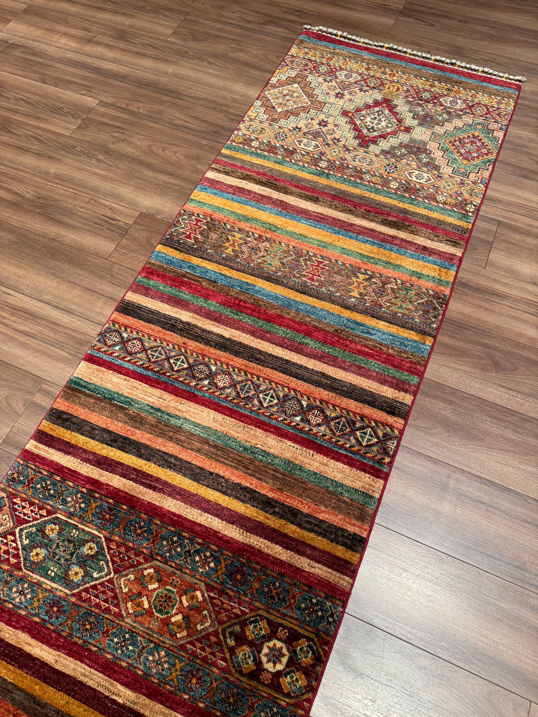 Khorjin Orijinal El Dokuması Yolluk Multi Kök Boya Yün Halı 0.81x385 3.12 Metrekare - 3x12 ft