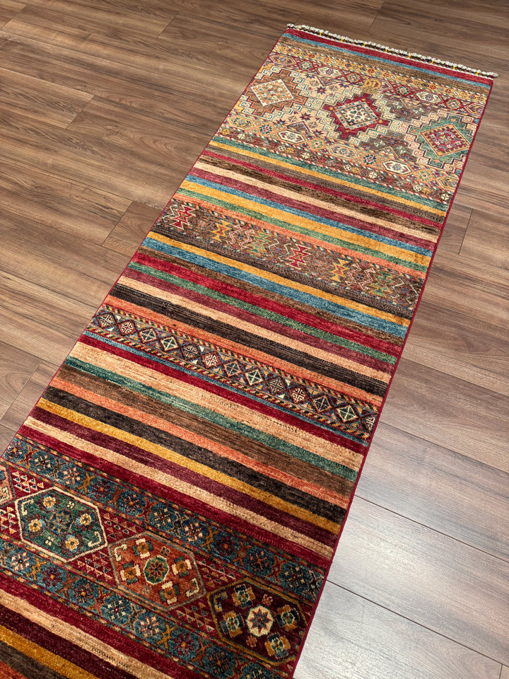 Khorjin Orijinal El Dokuması Yolluk Multi Kök Boya Yün Halı 0.81x385 3.12 Metrekare - 3x12 ft