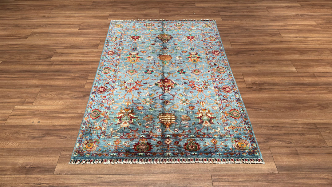 Sultani Binbirgece Original Hand Woven Blue Vegetable Dyed Wool Carpet 123x182 2.24 Square Meters - 4x6 ft