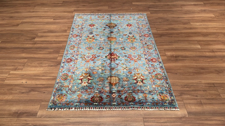 Sultani Binbirgece Orjinal El Dokuması Mavi Kök Boya Yün Halı 123x182 2.24 Metrekare - 4x6 ft