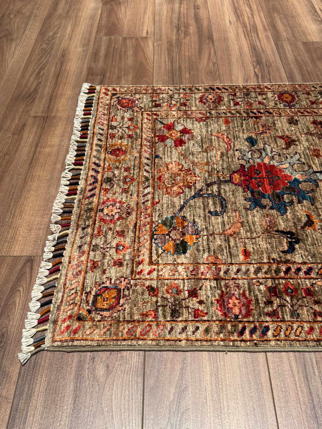Sultani Binbirgece Uzun Yolluk Orijinal El Dokuması Bej Kök Boya Yün Halı 0.79x386 Metrekare - 3x12 ft