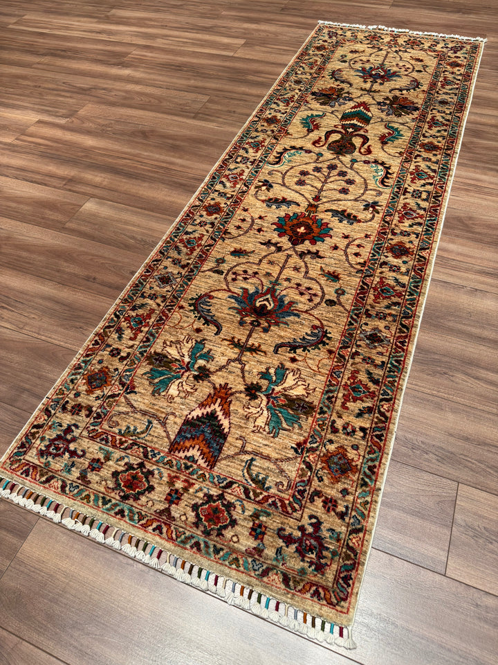 Sultani Binbirgece Runner Original Hand-Woven Beige Vegetable Dyed Wool Carpet 0.80x253 2.02 Square Meters - 3x8 ft
