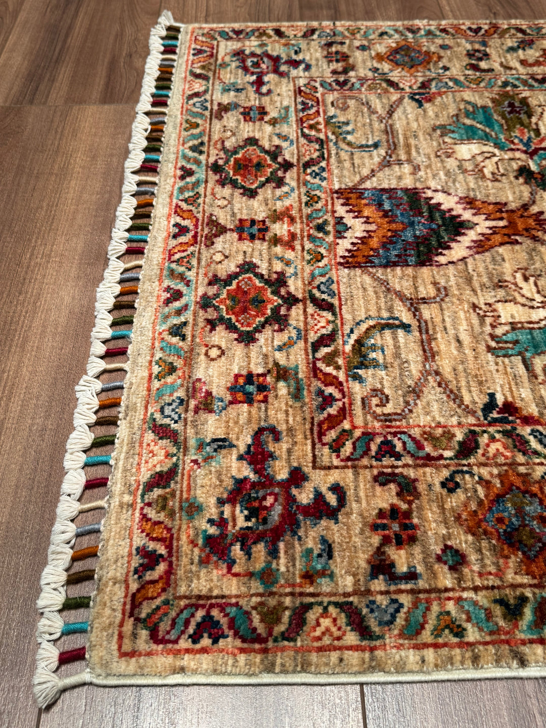 Sultani Binbirgece Runner Original Hand-Woven Beige Vegetable Dyed Wool Carpet 0.80x253 2.02 Square Meters - 3x8 ft