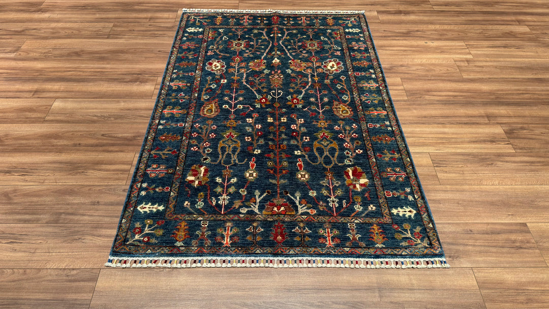 Sultani Floral Original Hand Woven Blue Vegetable Dyed Wool Carpet 127x182 2.31 Square Meters - 4x6 ft