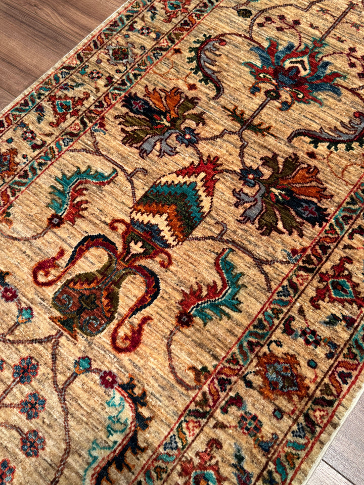 Sultani Binbirgece Runner Original Hand-Woven Beige Vegetable Dyed Wool Carpet 0.80x253 2.02 Square Meters - 3x8 ft