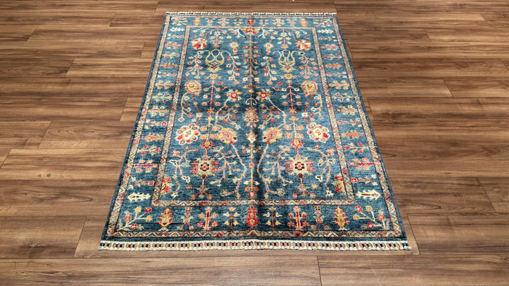 Sultani Floral Original Hand Woven Blue Vegetable Dyed Wool Carpet 127x182 2.31 Square Meters - 4x6 ft