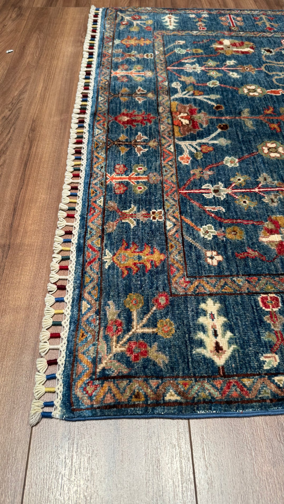 Sultani Floral Original Hand Woven Blue Vegetable Dyed Wool Carpet 127x182 2.31 Square Meters - 4x6 ft