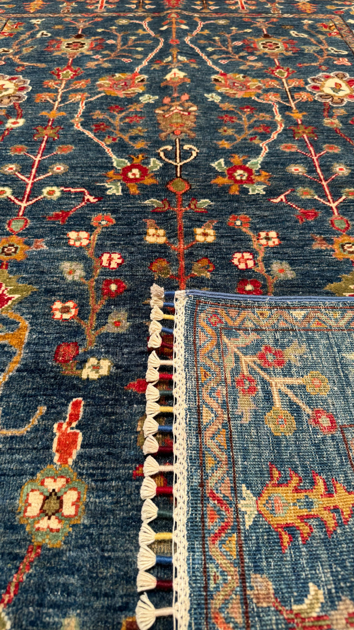 Sultani Floral Original Hand Woven Blue Vegetable Dyed Wool Carpet 127x182 2.31 Square Meters - 4x6 ft