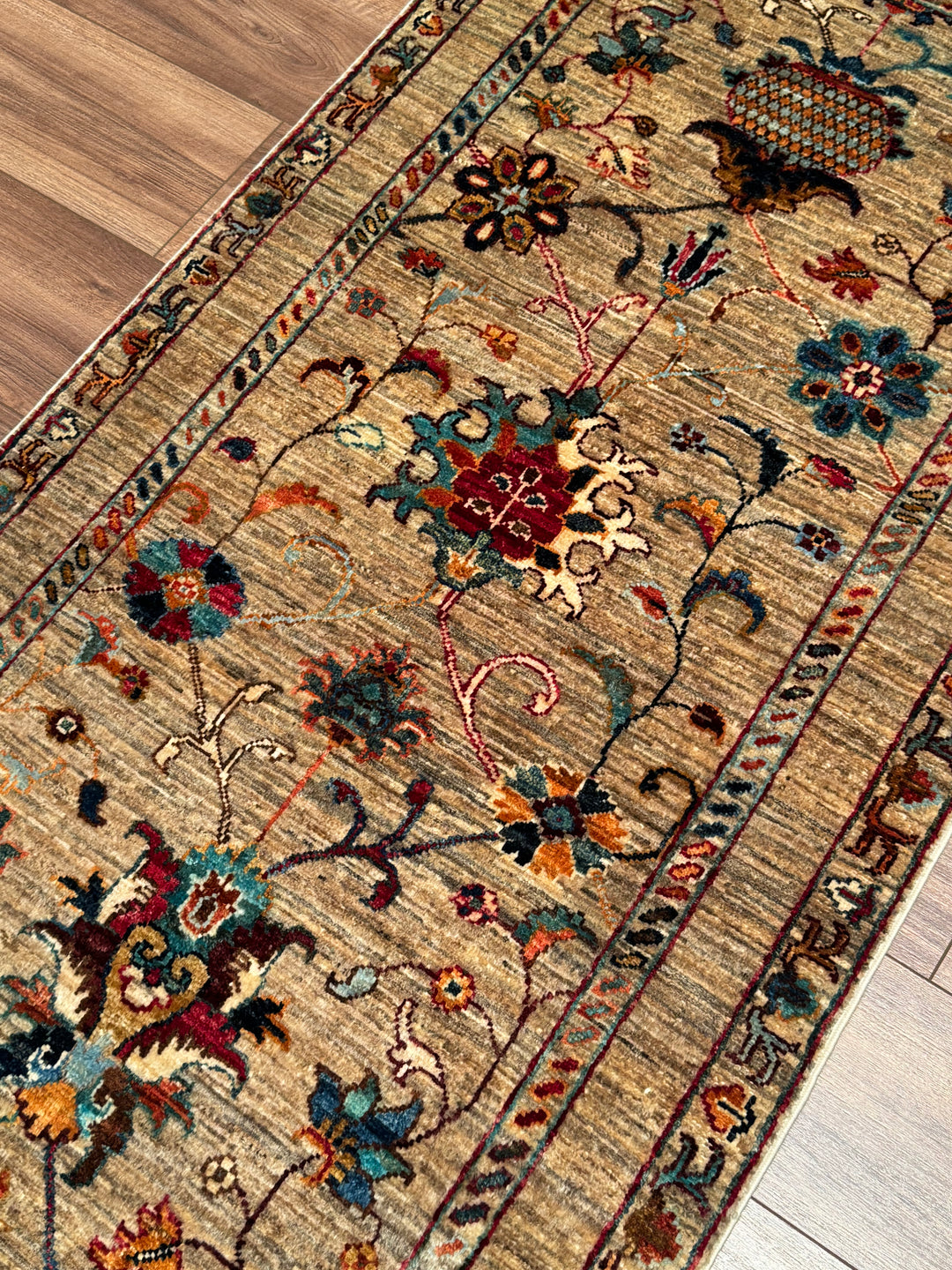 Sultani Binbirgece Yolluk Orijinal El Dokuması Bej Kök Boya Yün Halı 0.82x295 2.42 Metrekare - 3x10 ft