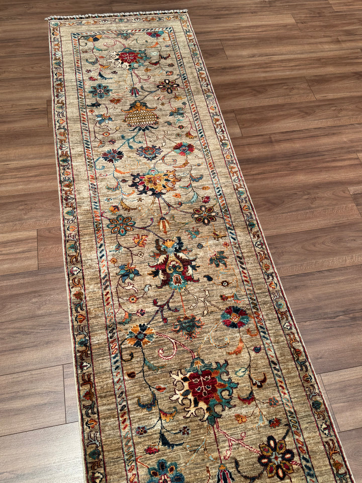 Sultani Binbirgece Yolluk Orijinal El Dokuması Bej Kök Boya Yün Halı 0.82x295 2.42 Metrekare - 3x10 ft