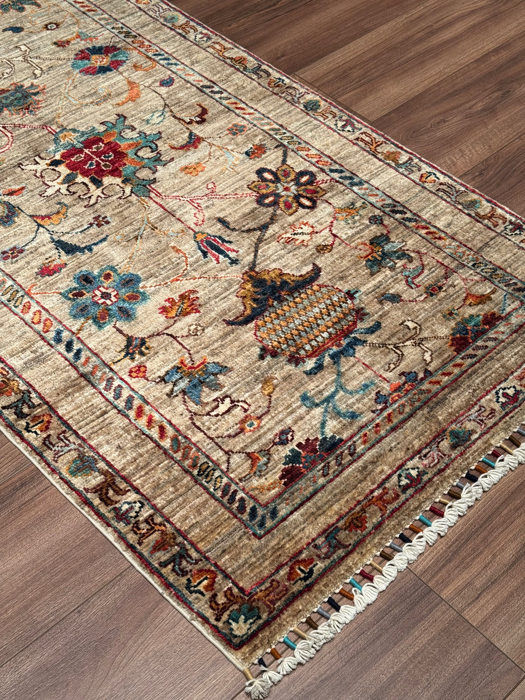 Sultani Binbirgece Yolluk Orijinal El Dokuması Bej Kök Boya Yün Halı 0.82x295 2.42 Metrekare - 3x10 ft