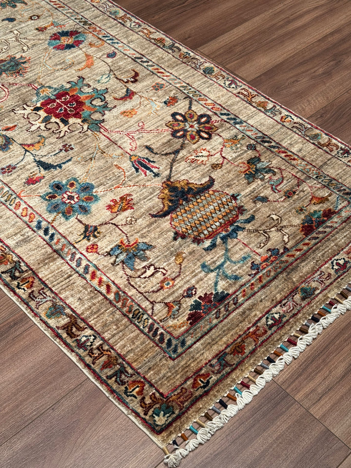 Sultani Binbirgece Yolluk Orijinal El Dokuması Bej Kök Boya Yün Halı 0.82x295 2.42 Metrekare - 3x10 ft