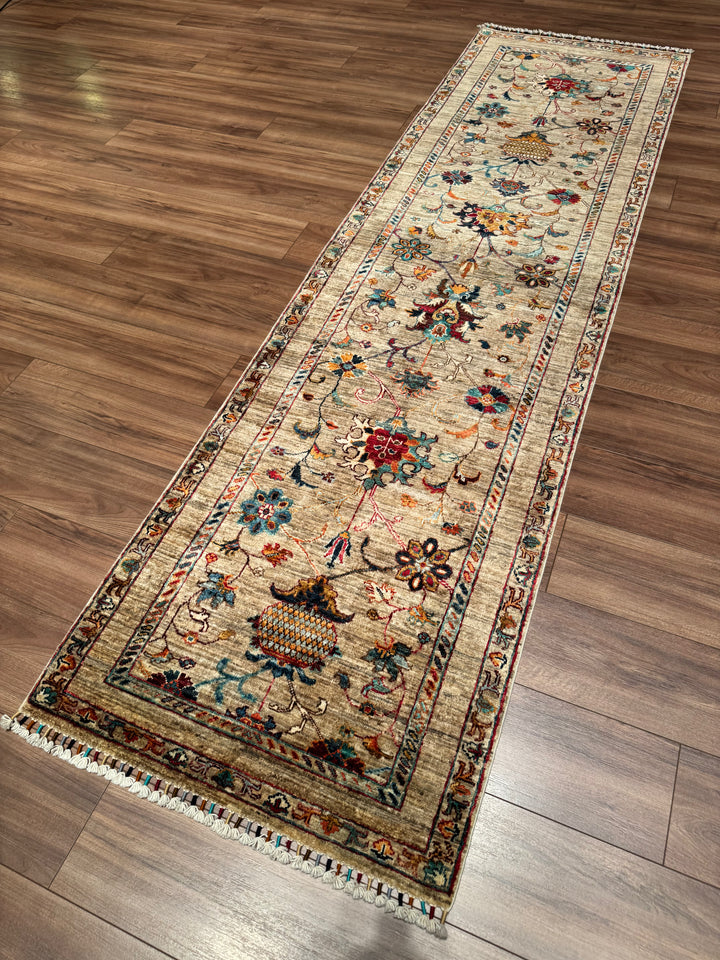 Sultani Binbirgece Yolluk Orijinal El Dokuması Bej Kök Boya Yün Halı 0.82x295 2.42 Metrekare - 3x10 ft