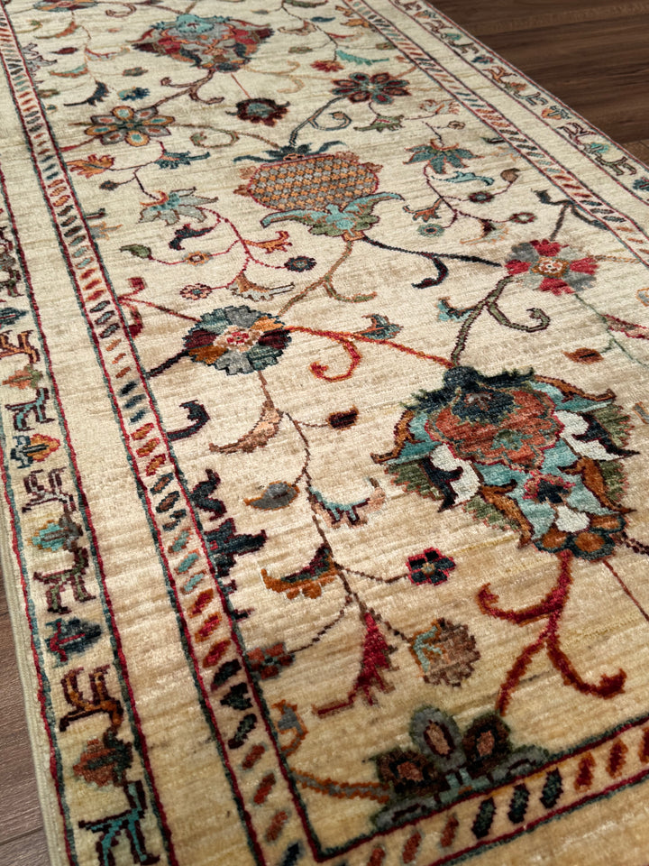 سجادة سلطاني بينبيرجيس رانر الأصلية المصنوعة يدويًا من الصوف بلون بيج مصبوغ بصبغة الجذور، 0.83 × 237، 1.97 متر مربع - 3 × 8 قدم 