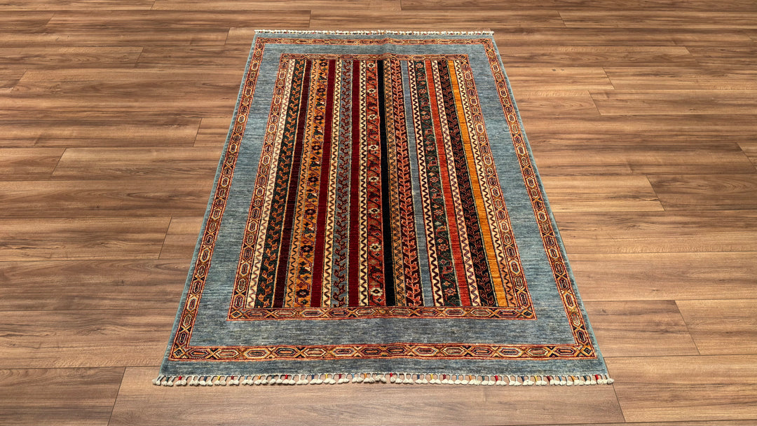 Shawl Original Hand Woven Blue Vegetable Dyed Wool Carpet 125x188 2.35 Square Meters -4x6 ft