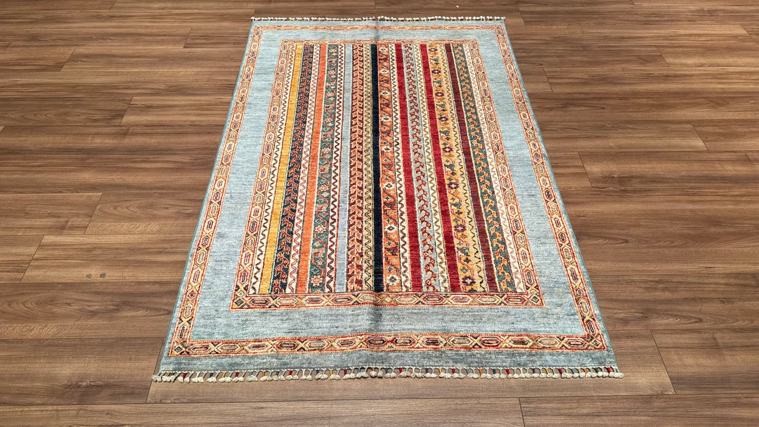 Shawl Original Hand Woven Blue Vegetable Dyed Wool Carpet 125x188 2.35 Square Meters -4x6 ft