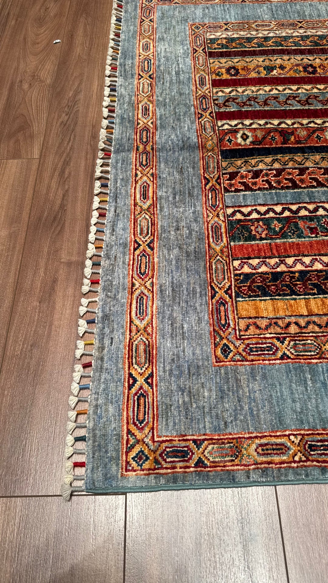 Shawl Original Hand Woven Blue Vegetable Dyed Wool Carpet 125x188 2.35 Square Meters -4x6 ft