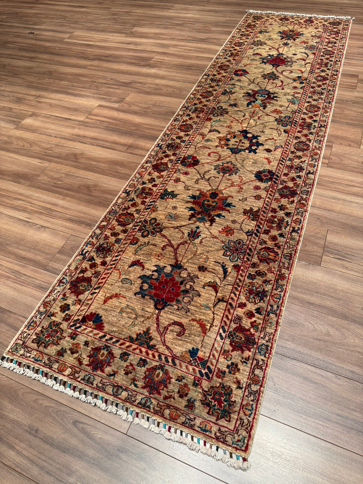 Sultani Binbirgece Yolluk Orijinal El Dokuması Bej Kök Boya Yün Halı 0.83x312 2.59 Metrekare - 3x10 ft