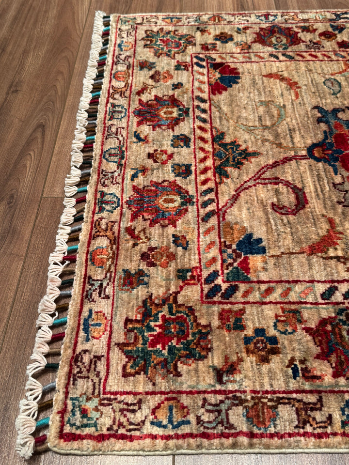 Sultani Binbirgece Yolluk Orijinal El Dokuması Bej Kök Boya Yün Halı 0.83x312 2.59 Metrekare - 3x10 ft