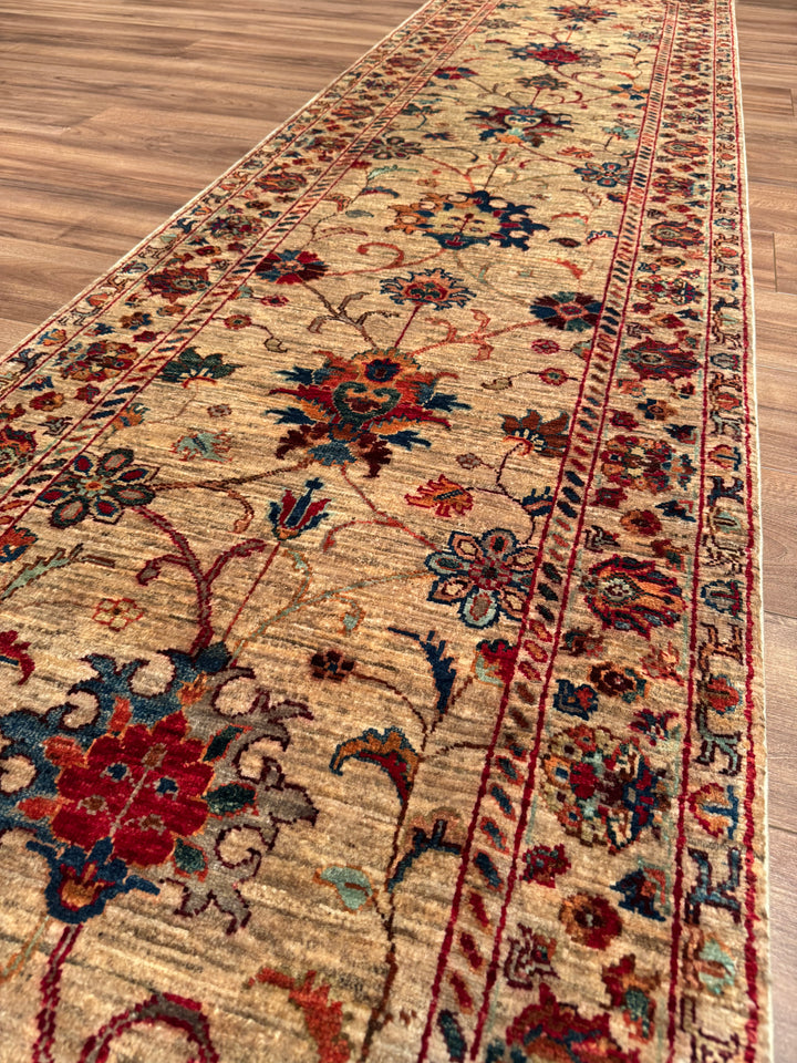 Sultani Binbirgece Yolluk Orijinal El Dokuması Bej Kök Boya Yün Halı 0.83x312 2.59 Metrekare - 3x10 ft