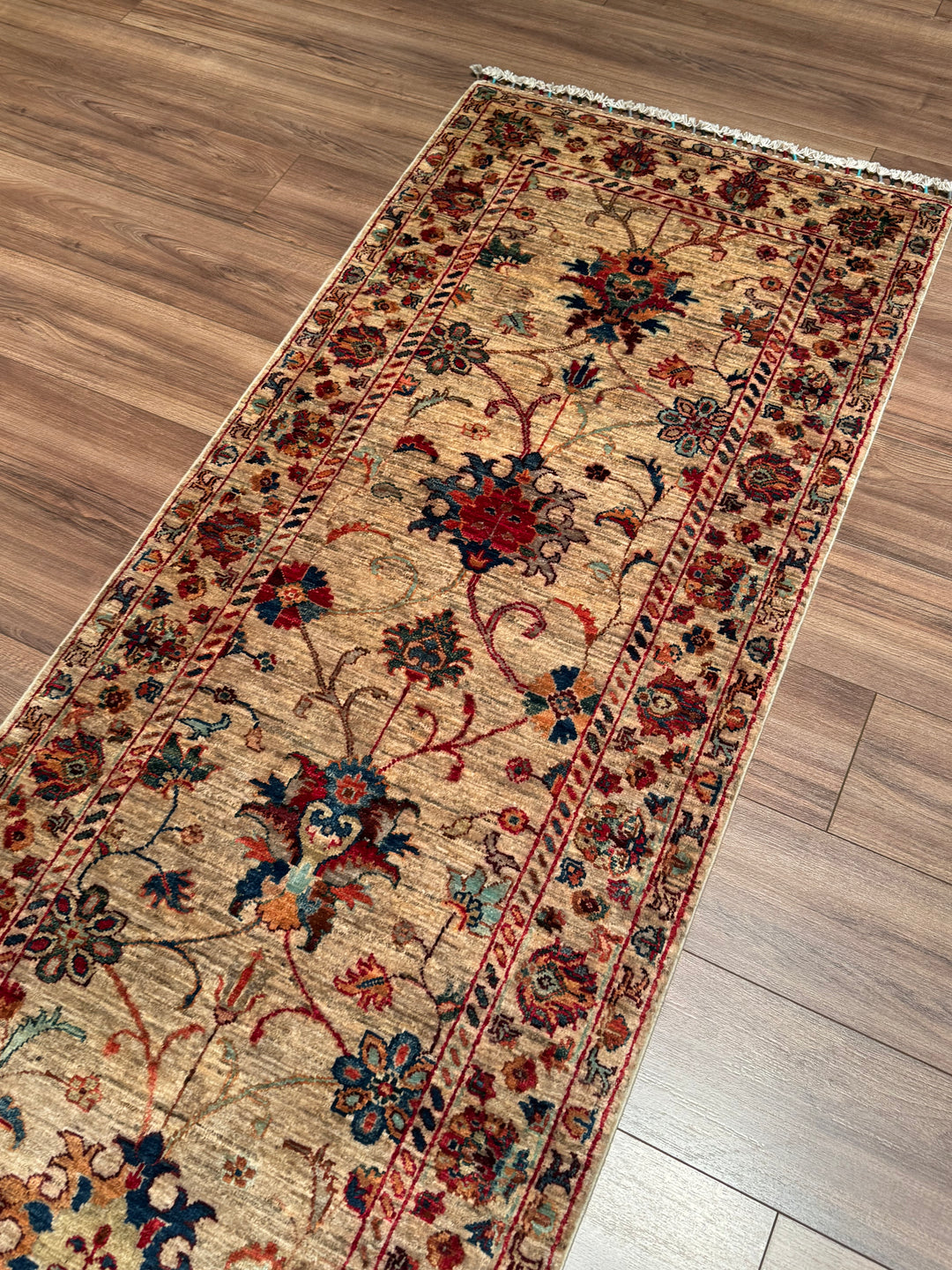 Sultani Binbirgece Yolluk Orijinal El Dokuması Bej Kök Boya Yün Halı 0.83x312 2.59 Metrekare - 3x10 ft