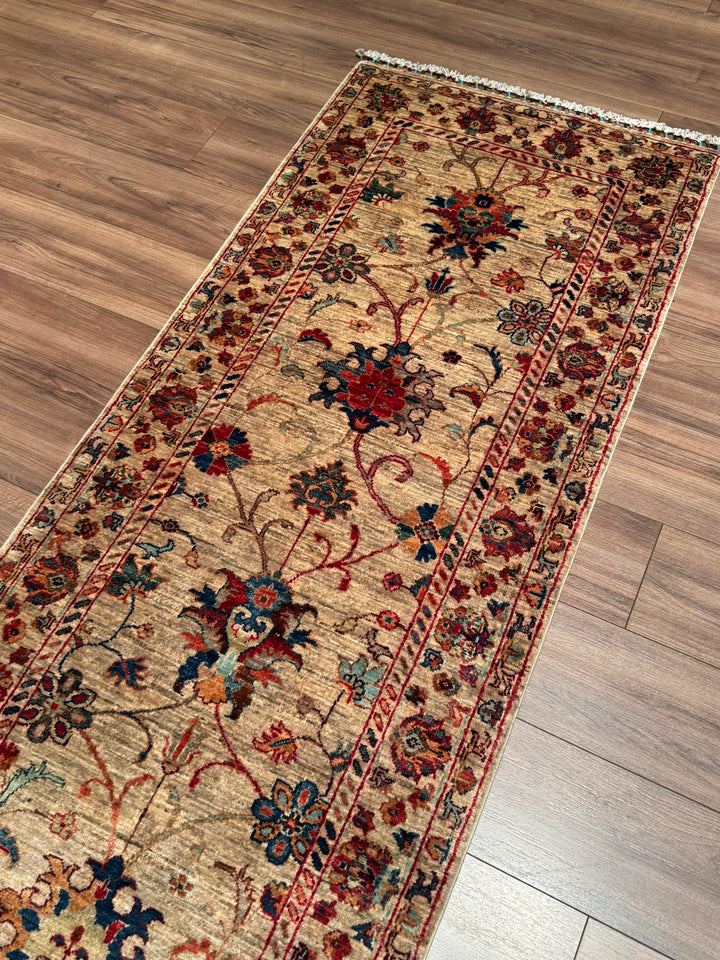 Sultani Binbirgece Yolluk Orijinal El Dokuması Bej Kök Boya Yün Halı 0.83x312 2.59 Metrekare - 3x10 ft